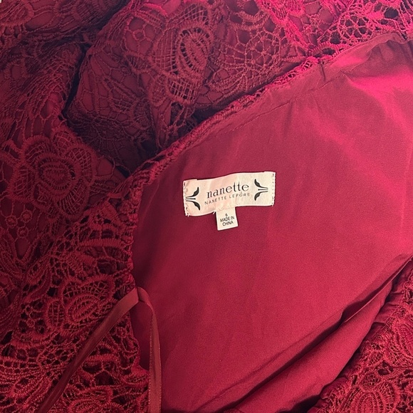 Nanette Lepore Sheath Dress Embroidered All Over Lace Cranberry Red One Shoulder - Picture 9 of 14